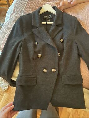 Frank Lyman Design Charcoal Double-Breasted Women's Blazer with Gold Buttons